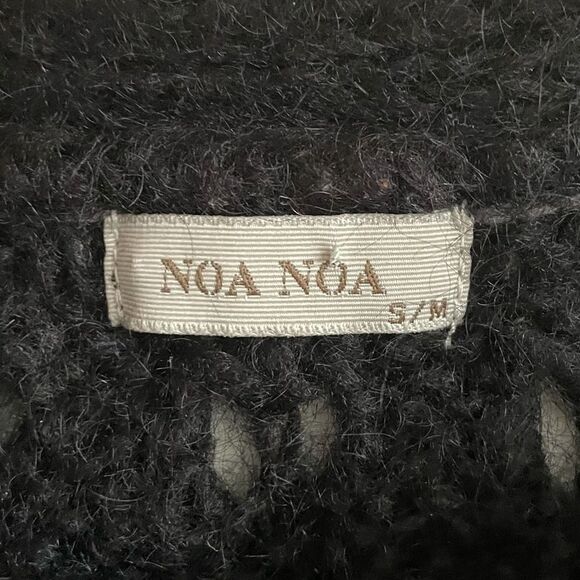 NOA NOA Mohair Wool Knit Cropped Crochet Pullover Poncho Boho Sweater Black SM - Picture 6 of 6